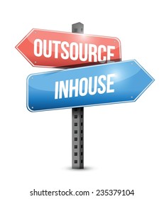 outsource, in-house street sign illustration design over a white background