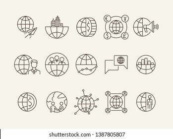 Outsource line icon set. World, team, businessman, handshake. Business concept. Can be used for topics like worldwide corporation, networking distance work