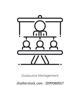 Icono de Administración de externalización. Diseño de icono de estilo de esquema aislado en fondo blanco