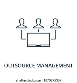 Icono de Administración de externalización. Elemento de línea simple de la colección de administración de reputación. Icono de la gestión de outsourcing rellenado para plantillas, infografías y más.