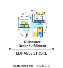 Outsource order fulfillment concept icon. Drop shipping. Online store management tip abstract idea thin line illustration. Isolated outline drawing. Editable stroke. Arial, Myriad Pro-Bold fonts used