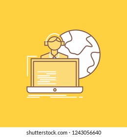 outsource, outsourcing, allocation, human, online Flat Line Filled Icon. Beautiful Logo button over yellow background for UI and UX, website or mobile application