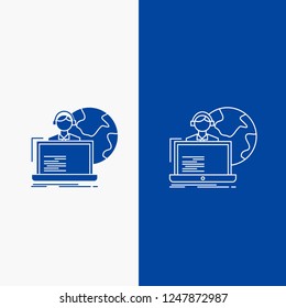 outsource, outsourcing, allocation, human, online Line and Glyph web Button in Blue color Vertical Banner for UI and UX, website or mobile application