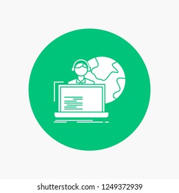 outsource, outsourcing, allocation, human, online White Glyph Icon in Circle. Vector Button illustration