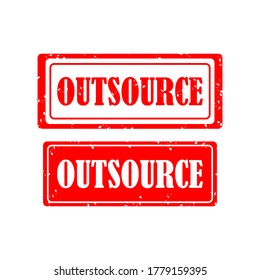 OUTSOURCE red rubber stamp on white background. 