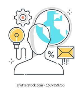 Outsource-bezogene Vektorillustration Icon, Illustration. Das Icon dreht sich um Cloud, Business, Global, Mitarbeiter, Freiberufler, Strategie, Team, Job.