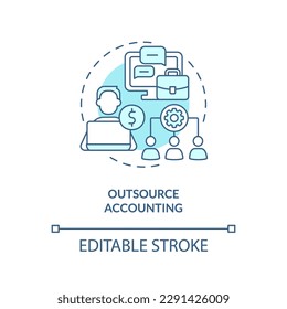 Outsource turquoise concept icon. Hire third-party specialist. Accounting management abstract idea thin line illustration. Isolated outline drawing. Editable stroke. Arial, Myriad Pro-Bold fonts used