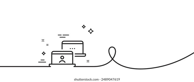 Outsource work line icon. Continuous one line with curl. Job at home sign. Remote office employee symbol. Outsource work single outline ribbon. Loop curve pattern. Vector