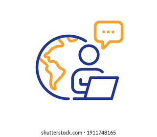 Outsource work line icon. Freelance job sign. Remote employee symbol. Quality design element. Line style outsource work icon. Editable stroke. Vector