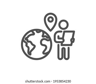 Outsource work line icon. Freelance job sign. Remote employee symbol. Quality design element. Linear style outsource work icon. Editable stroke. Vector