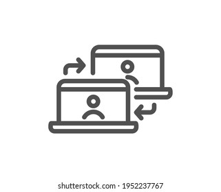 Outsource work line icon. Job at home sign. Remote office employees symbol. Quality design element. Linear style outsource work icon. Editable stroke. Vector