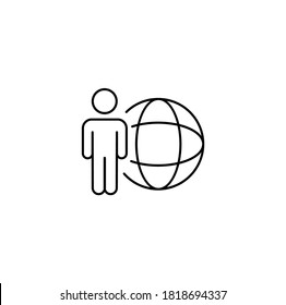 Outsource, worker and planet, networking simple thin line icon vector illustration