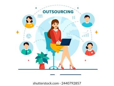 Outsourcing Business Vector Illustration with Idea of Teamwork, Company Development, Investment and Project Delegation in Flat Cartoon Background