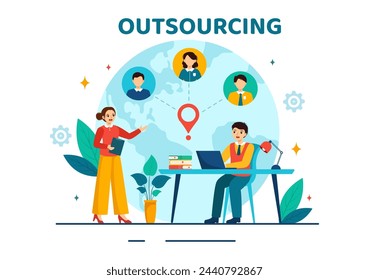 Outsourcing Business Vector Illustration with Idea of Teamwork, Company Development, Investment and Project Delegation in Flat Cartoon Background