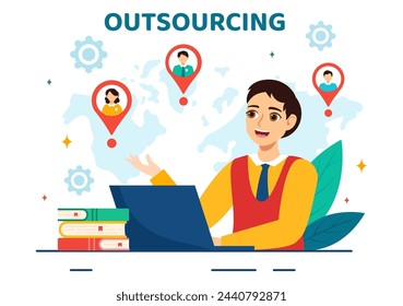 Outsourcing Business Vector Illustration with Idea of Teamwork, Company Development, Investment and Project Delegation in Flat Cartoon Background