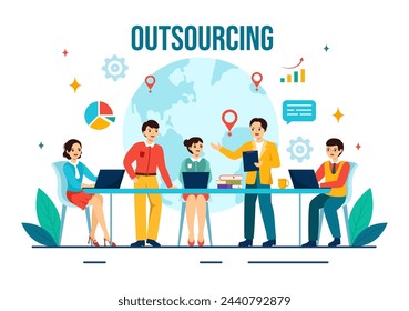 Outsourcing Business Vector Illustration with Idea of Teamwork, Company Development, Investment and Project Delegation in Flat Cartoon Background