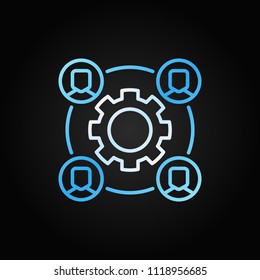 Outsourcing colored concept vector icon with silver gear and people in thin line style on dark background