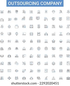 Outsourcing company outline icons collection. outsourcing, company, consultancy, provider, contractor, supplier, specialist vector illustration set. service, offshoring, staff-leasing line signs