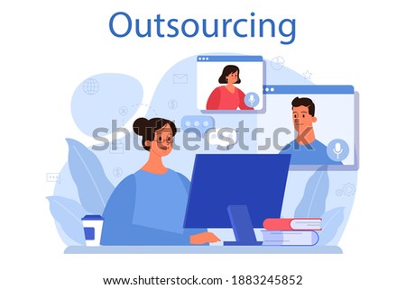 Outsourcing concept. Idea of teamwork and project delegation. Company development and business strategy. Vector illustration in cartoon style