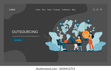 Outsourcing concept. Professionals allocate responsibilities for greater efficiency. Leveraging global talent for cost-effective solutions and innovative business practices. Flat vector illustration