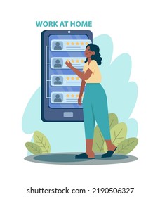 Concepto de externalización. Delegación de teletrabajo y proyectos, trabajo de empleados desde casa o globalmente. Idea nómada digital. Ilustración vectorial plana