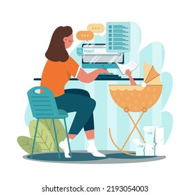 Outsourcing concept. Telework and project delegation, employee work from home or globaly. Digital nomad idea. Flat vector illustration