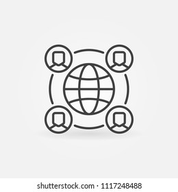 Outsourcing concept vector icon with earth and people in thin line style