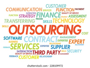 Outsourcing concept in word tag cloud on white background