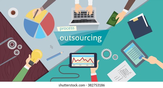 Outsourcing Hiring Outsource. Outsourcing digital design, vector illustration eps 10. overhead.