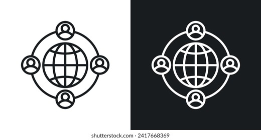 Icono de externalización diseñado en un estilo de línea sobre fondo blanco.