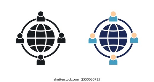 Outsourcing icon set in black and colored version