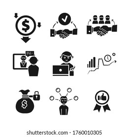 conjunto de iconos de subcontratación con freelancer, acuerdo, apretón de manos, trabajo distante