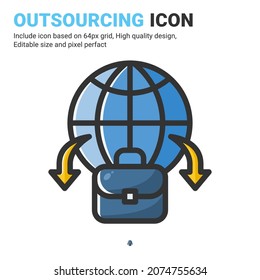 Outsourcing icon vector with outline color style isolated on white background. Vector illustration outsource sign symbol icon concept for business, finance, industry, company, apps, web and project