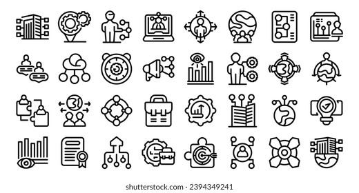 Outsourcing icons set outline vector. Global remote team. Company network