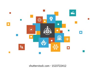outsourcing Infographic 10 steps pixel design. online interview, freelance, business process, outsource team icons