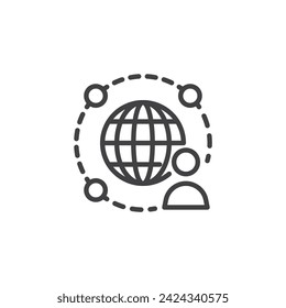 IT Outsourcing line icon. linear style sign for mobile concept and web design. Globe and a person outline vector icon. Symbol, logo illustration. Vector graphics