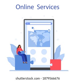 Outsourcing online service or platform. Idea of teamwork and project delegation. Company development and business strategy. Vector illustration