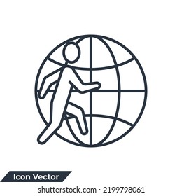 outsourcing. people run on globe icon logo vector illustration. outsource symbol template for graphic and web design collection
