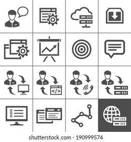 Outsourcing and remote work vector icons. The concept of the interaction of human resources. Vector illustration. Simplus series