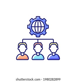 Outsourcing RGB color icon. Obtaining goods and services from foreign supplier. Business practice. External workforce. Hiring another company for performing tasks. Isolated vector illustration