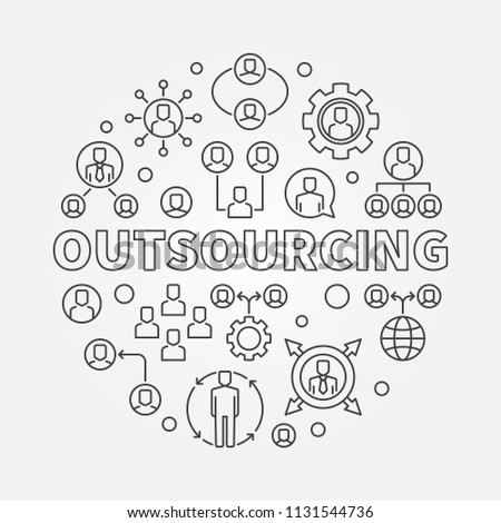 Outsourcing round minimal illustration. Vector circular sign made with outsource line icons