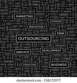 OUTSOURCING. Word cloud illustration. Tag cloud concept collage. Vector text conceptual illustration. Usable for different business design. 