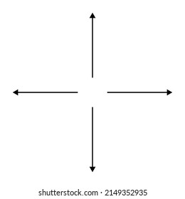 Flechas radiales, radiales, de expansión. Icono de difusión, extensión, propagación y emisión, símbolo