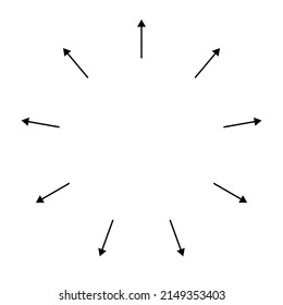 Flechas radiales, radiales, de expansión. Icono de difusión, extensión, propagación y emisión, símbolo