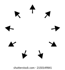 Flechas radiales, radiales, de expansión. Icono de difusión, extensión, propagación y emisión, símbolo