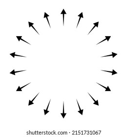 Outspreading, radial, radiating arrows. Diffusion, extension, spread and emission icon, symbol