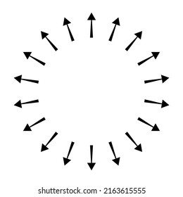 Flechas radiales, radiales, de expansión. Icono de difusión, extensión, propagación y emisión, símbolo