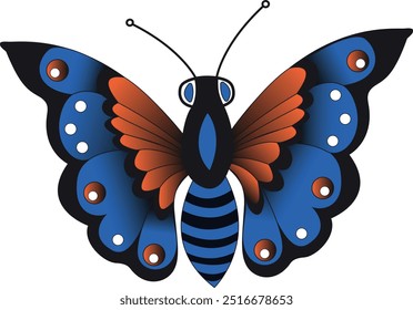 Outstanding and Colorful Monarch Butterfly with White Background Easy to Edit and Easy to Change Color