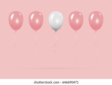 Outstanding creative white balloon concept on pastel pink background for copy space. minimal concept. Vector Illustration