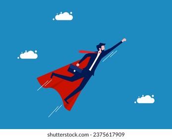 Outstanding growth. The businessman hero flies with arrow growing up